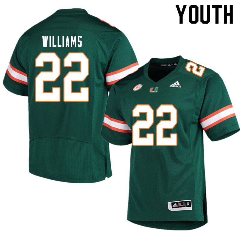 Youth #22 Cameron Williams Miami Hurricanes College Football Jerseys Sale-Green